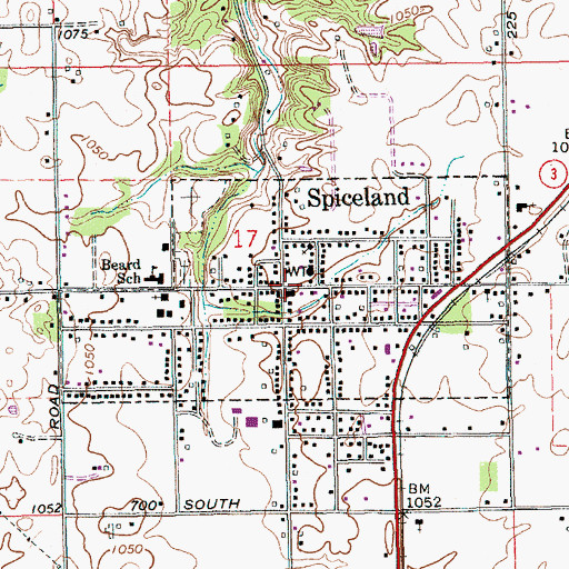 Topographic Map of Spiceland, IN