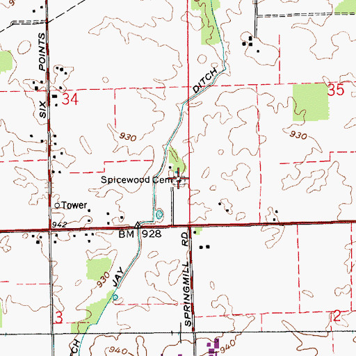 Topographic Map of Spicewood Cemetery, IN
