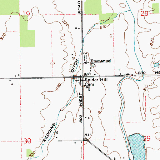 Topographic Map of Spider Hill Cemetery, IN