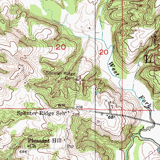 Topographic Map of Splinter Ridge Cemetery, IN