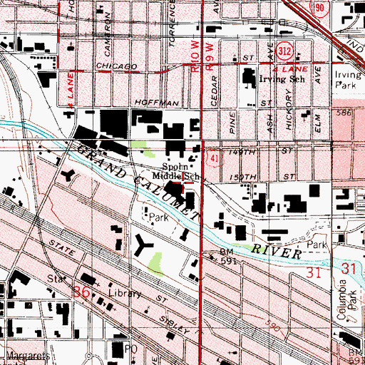 Topographic Map of A L Spohn Elementary/Middle School, IN