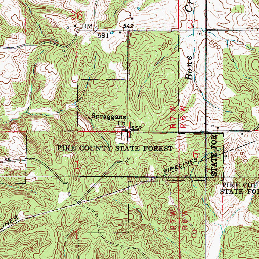 Topographic Map of Spraggans Church, IN