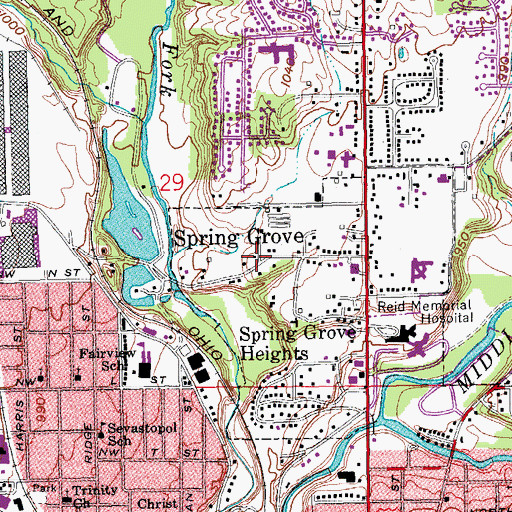 Topographic Map of Spring Grove, IN