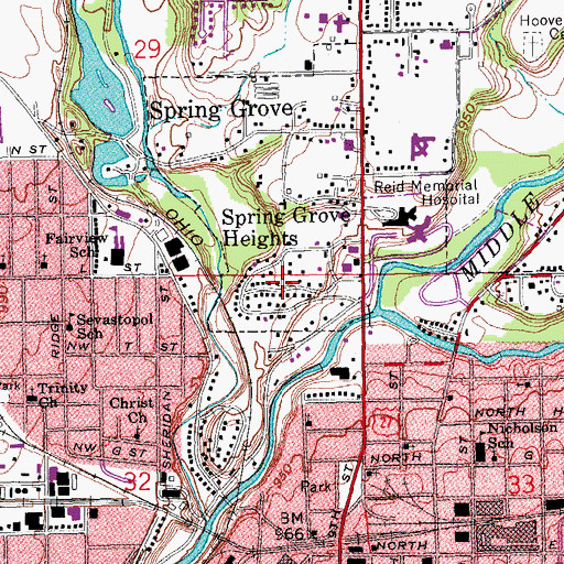 Topographic Map of Spring Grove Heights, IN