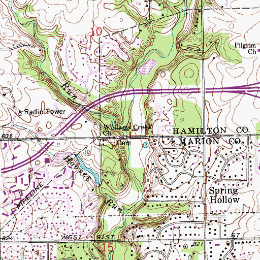 Topographic Map of Spring Mill Run, IN