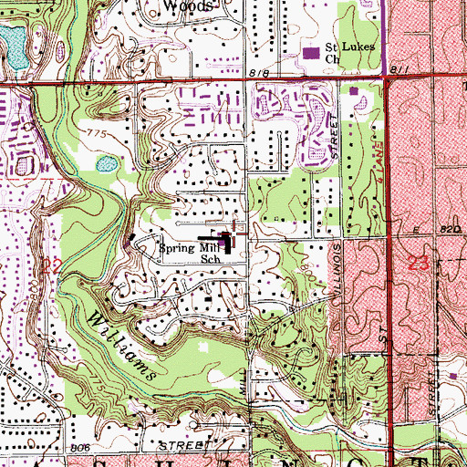 Topographic Map of Spring Mill Elementary School, IN