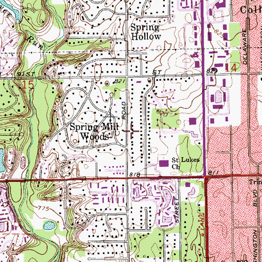 Topographic Map of Spring Mill Woods, IN