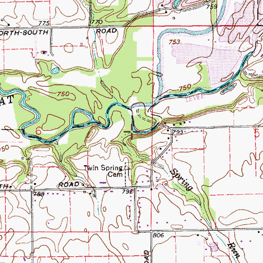 Topographic Map of Spring Run, IN