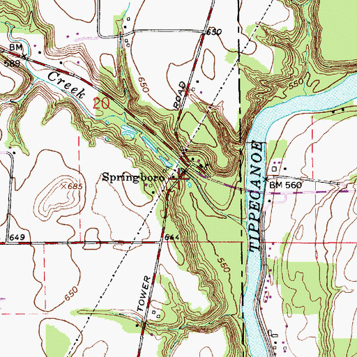 Topographic Map of Springboro, IN