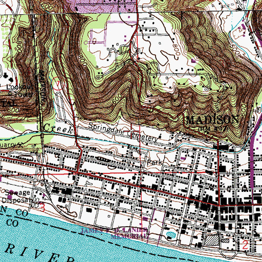 Topographic Map of Springdale Cemetery, IN