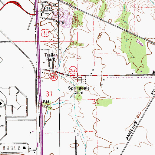 Topographic Map of Springdale Cemetery, IN