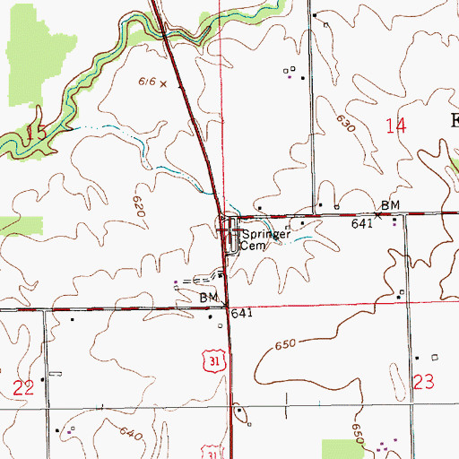 Topographic Map of Springer Cemetery, IN