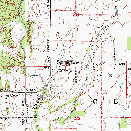 Topographic Map of Springtown, IN