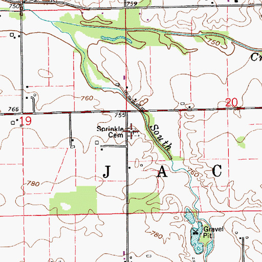 Topographic Map of Sprinkle Cemetery, IN