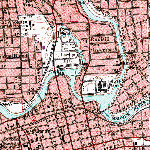 Topographic Map of Spy Run Creek, IN