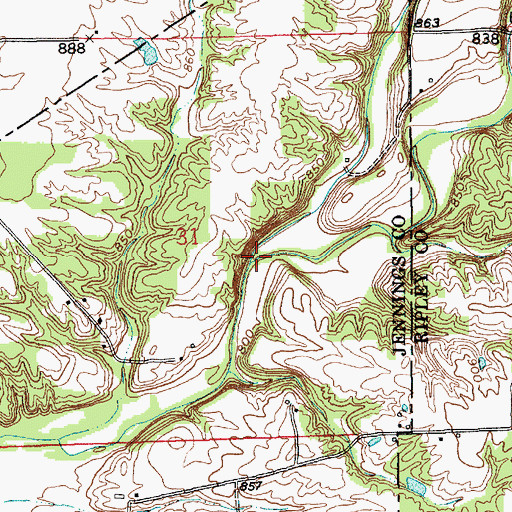 Topographic Map of Square Run, IN