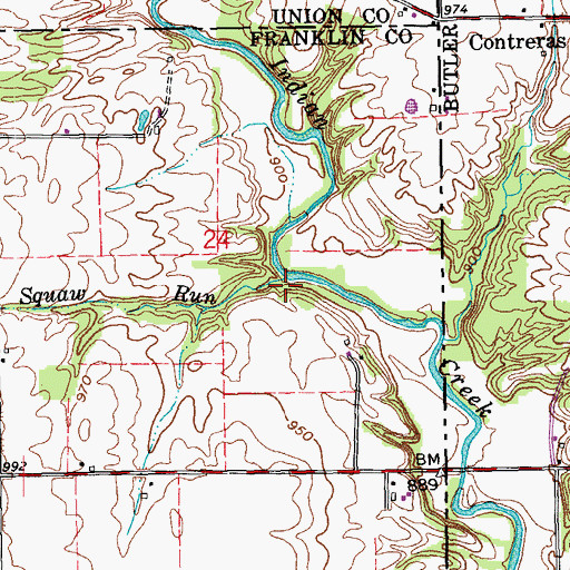 Topographic Map of Squaw Run, IN