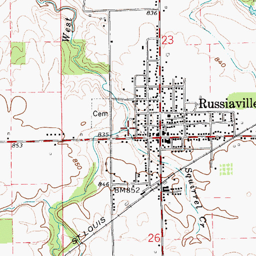 Topographic Map of Squirrel Creek, IN