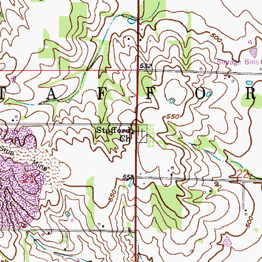 Topographic Map of Stafford Church, IN
