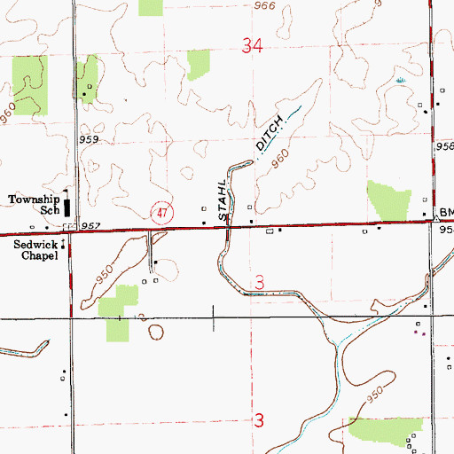 Topographic Map of Stahl Ditch, IN