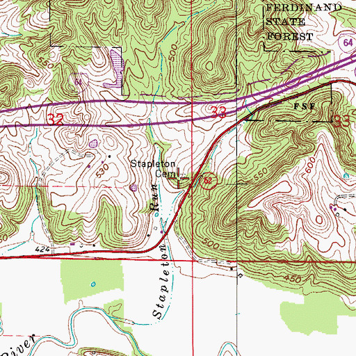 Topographic Map of Stapleton Cemetery, IN