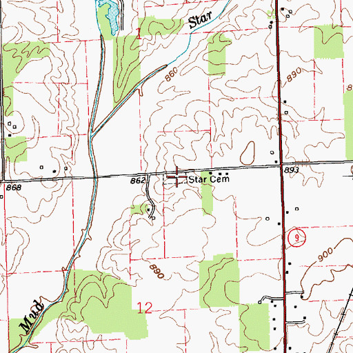 Topographic Map of Starr Cemetery, IN