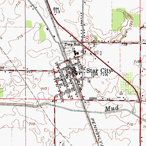 Topographic Map of Star City, IN