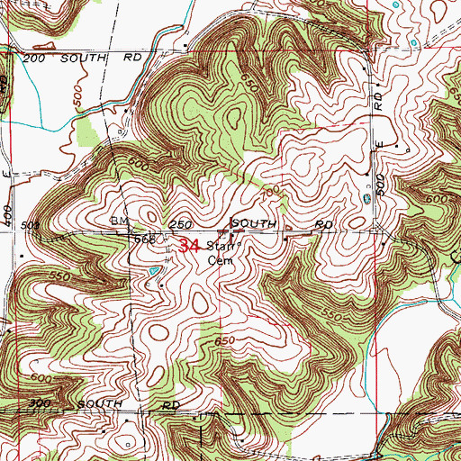 Topographic Map of Starr Cemetery, IN