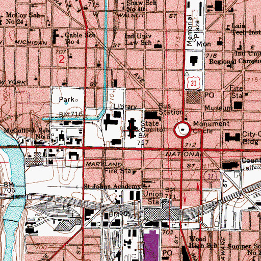 Topographic Map of Indiana State House, IN