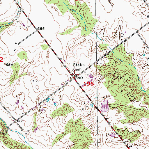 Topographic Map of States Cemetery, IN