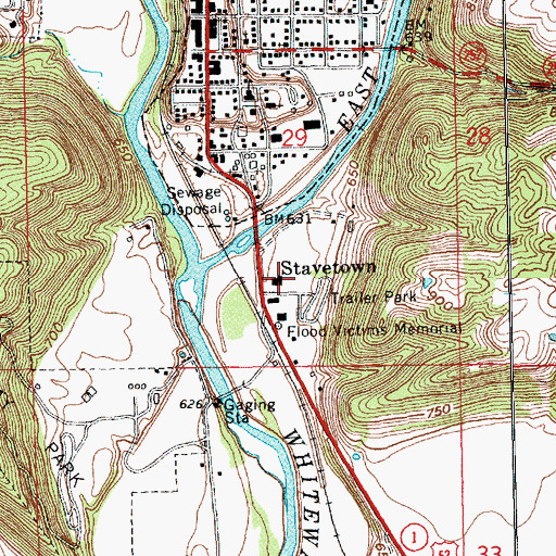 Topographic Map of Stavetown, IN