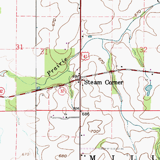 Topographic Map of Steam Corner, IN