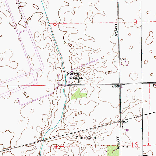 Topographic Map of Steele Cemetery, IN