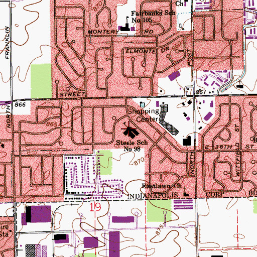 Topographic Map of T C Steele Junior High School, IN