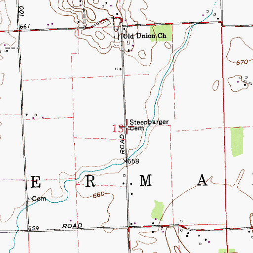 Topographic Map of Steenbarger Cemetery, IN