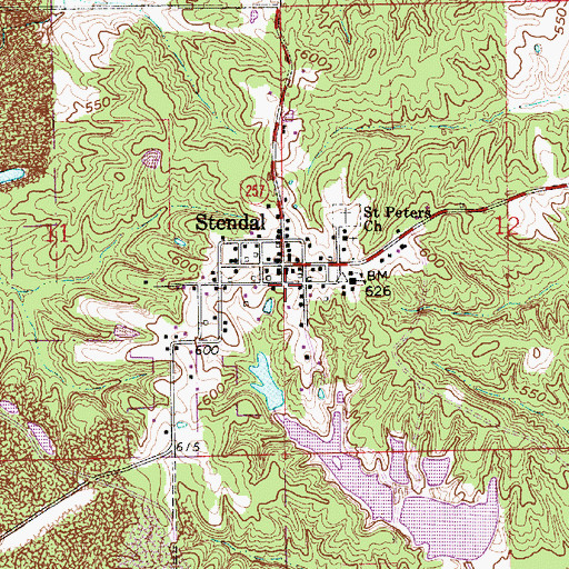 Topographic Map of Stendal, IN