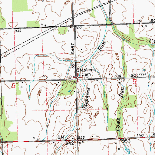Topographic Map of Stephens Cemetery, IN