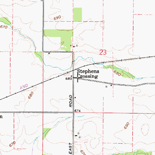 Topographic Map of Stephens Crossing, IN