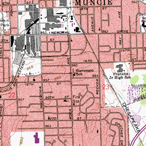 Topographic Map of Stevenson School, IN