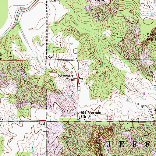Topographic Map of Steward Cemetery, IN