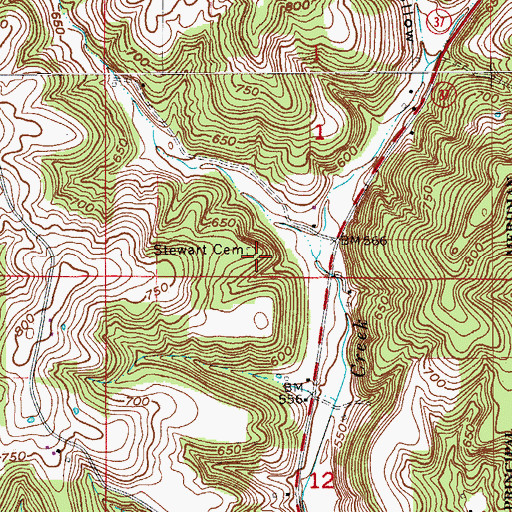 Topographic Map of Stewart Cemetery, IN