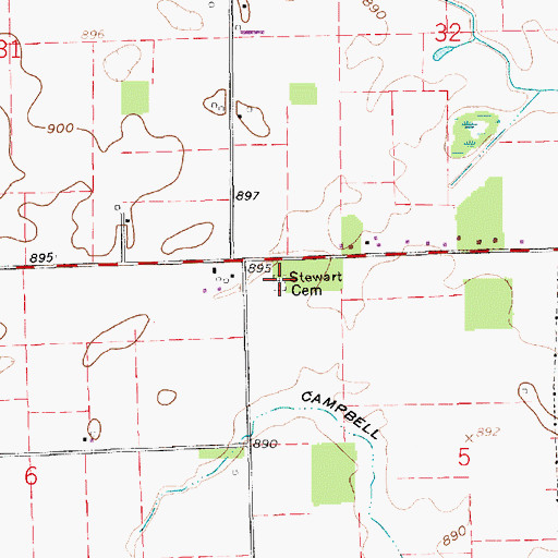 Topographic Map of Stewart Cemetery, IN