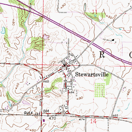 Topographic Map of Stewartsville, IN