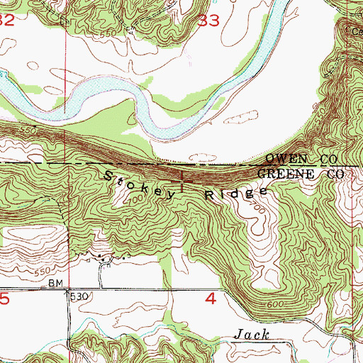 Topographic Map of Stokey Ridge, IN