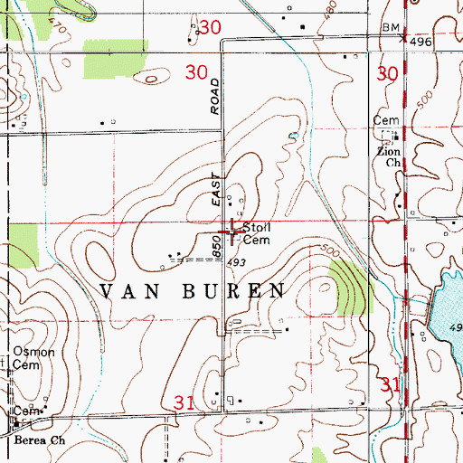 Topographic Map of Stoll Cemetery, IN