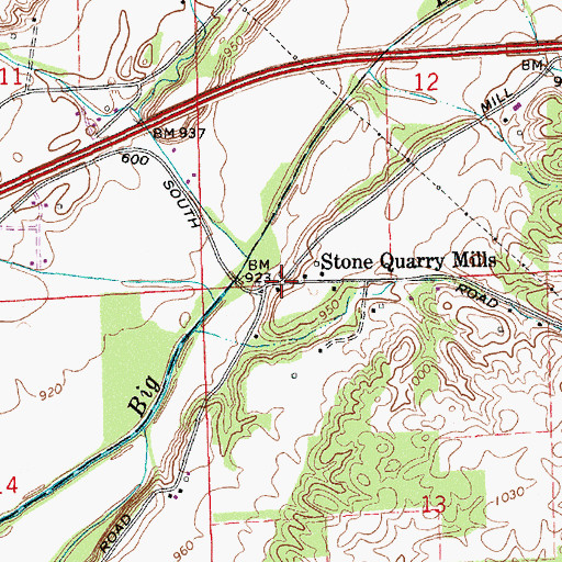 Topographic Map of Stone Quarry Mills, IN