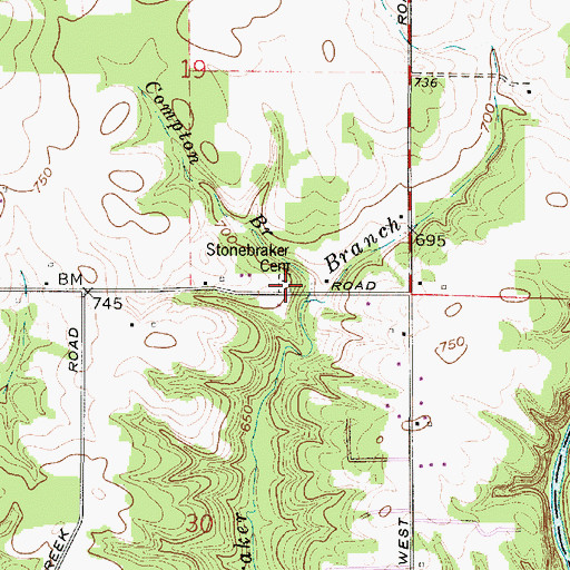 Topographic Map of Stonebraker Cemetery, IN