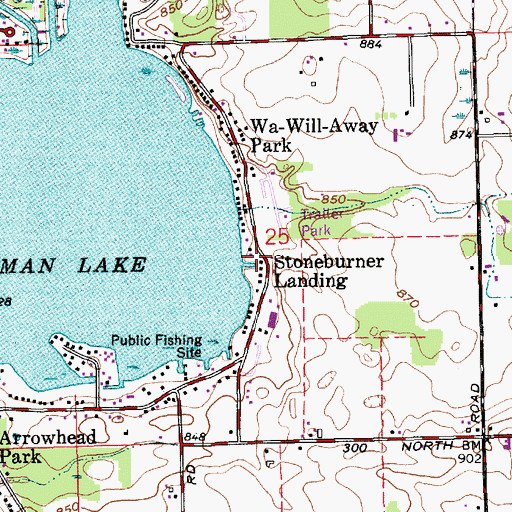 Topographic Map of Stoneburner Landing, IN
