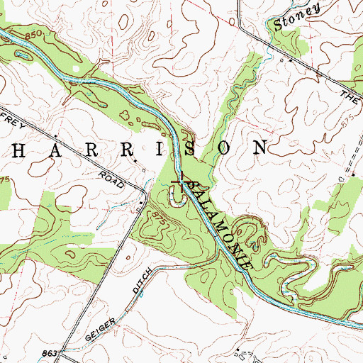 Topographic Map of Stoney Creek, IN