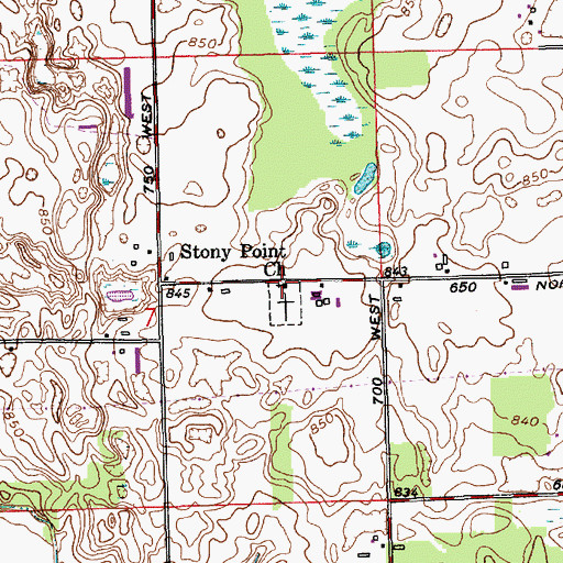 Topographic Map of Stony Point Church, IN